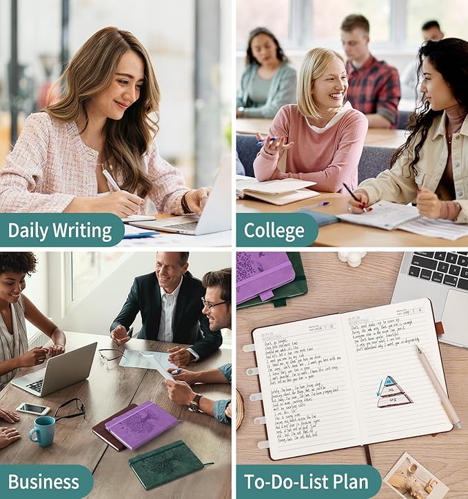 6 Pack Lined Journal Notebook for Women Men, A5 Hardcover Leather Journals for Writing, 200 Pages Thick Paper, Daily Journal Notebook for Work, School, Note Taking, Business, Travel, College Ruled