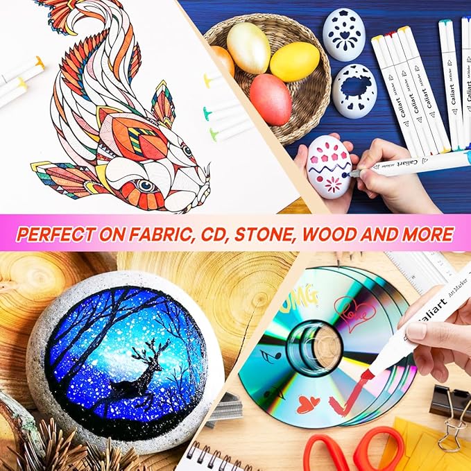 Caliart Pastel Markers Brush Tip, 61 Colors Alcohol Marker Set Dual Tip Permanent Art Pens for Adult Coloring Book, Artist Sketch Illustration Halloween Drawing Supplies Kit Gift, Brush & Chisel