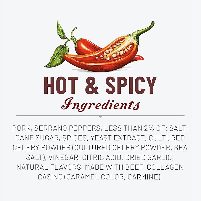Duke's Pork Hot & Spicy Smoked Shorty Sausages, 7g Protein Per Serving, Stocking Stuffer, 2.5 oz. Snack Bags (Pack of 7)