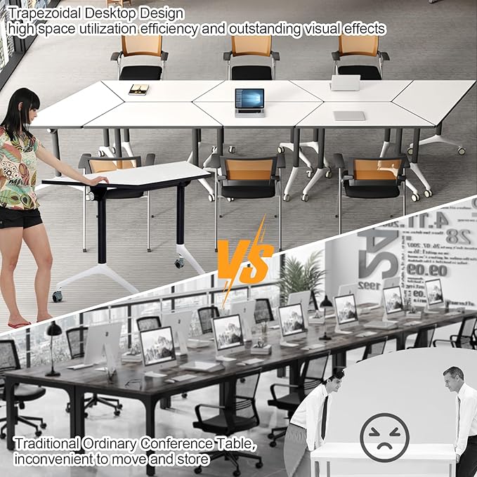 Conference Room Table, Folding Conference Table with Flip-Top Design, Mobile Seminars Dynamic Meetings Training Tables for Offices, Classrooms, and Meeting Room (8, 1915-T, 47.2)