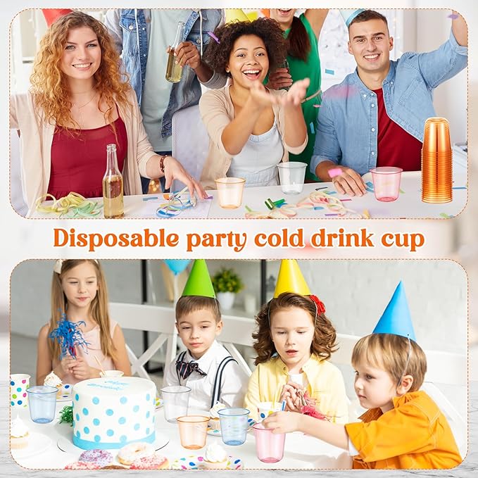 Disposable Stemless Glasses 12oz Crystal Plastic Wine Glasses Clear Classic Pet Cup for Meeting Weddings Birthdays Cocktail Christmas Party Supplies(Orange,100 Pcs)