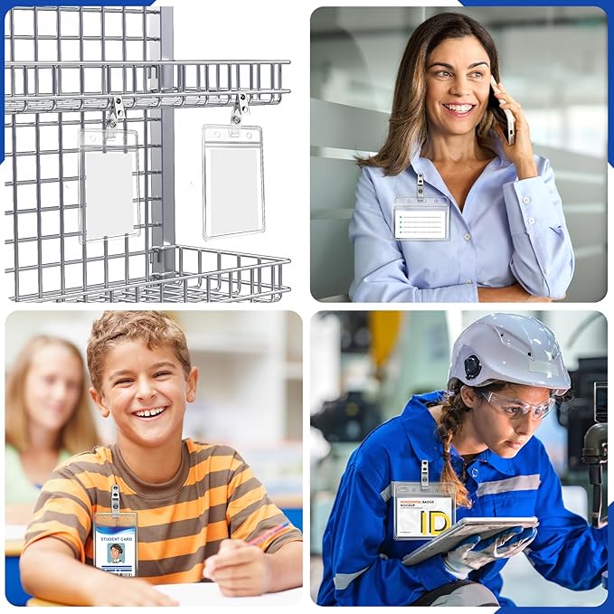 400Pcs Premium Metal Badge Clips with Clear PVC Straps for ID Cards, Badge Holders, Name Tags, Work Badges