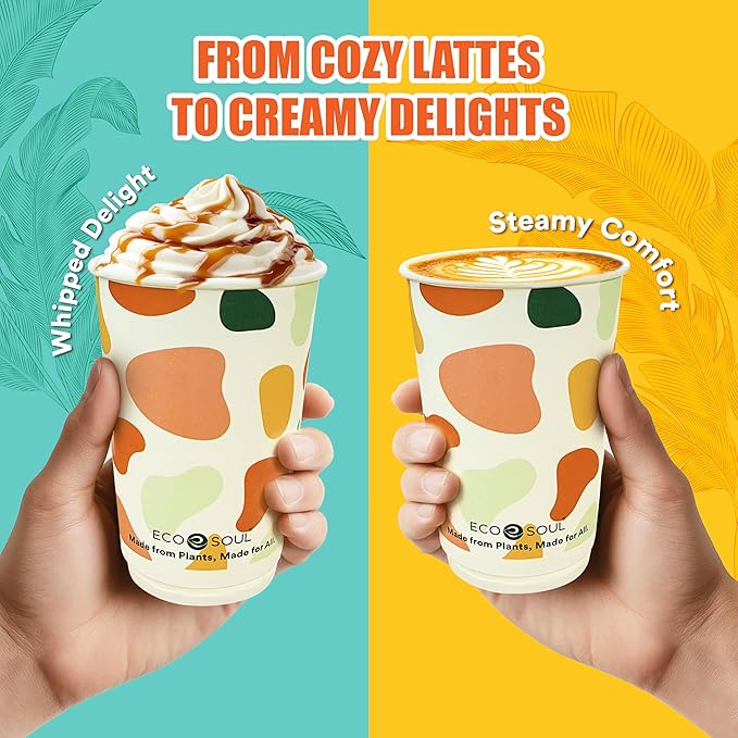 ECO SOUL 16 Oz Disposable Paper Cups,Hot/Cold Beverage Paper Drinking Cups, Leakproof Printed Cups for Cafe, Office, Party (100)