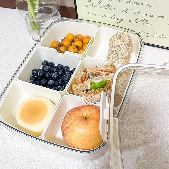 Divided Serving Tray with Lid and Handle, Portable Snackle Box Charcuterie Container,6 Compartments Snack Containers, Veggie Tray Fruit Tray Candy Organizer,Perfect for Party, Beach