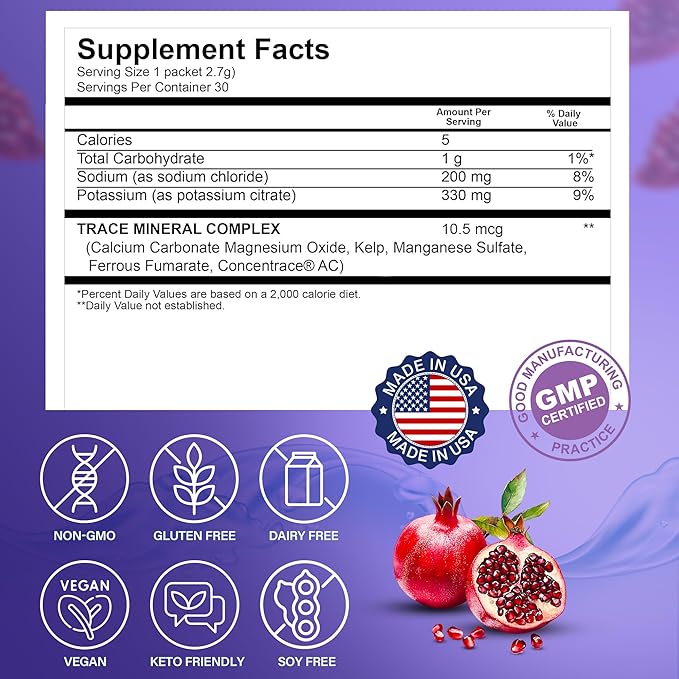 Dr. Price’s Electrolytes Powder Packets | Blueberry Pomegranate 30 Servings | Sugar Free Hydration Packets with 72+ Trace Minerals | Keto, Vegan, Electrolyte Drink Mix | Doctor-Formulated, Made in USA