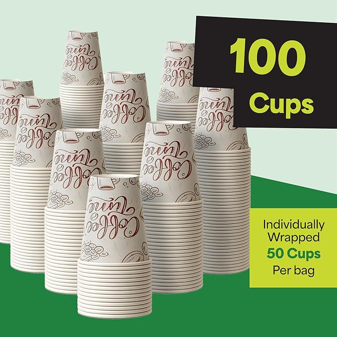 EconoHome 10 oz 100 Pack Disposable Coffee Paper Cups - Paper Cups for Hot and Cold Drinks, Tea, Water, and Juice