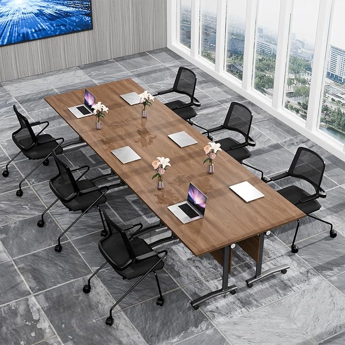 Conference Table, Foldable Conference Room Tables with Silent Wheels, Folding Modular Seminar Meeting Tables, Modern Rectangle Training Table for Office, Boardroom (2, Walnut, 61.0)