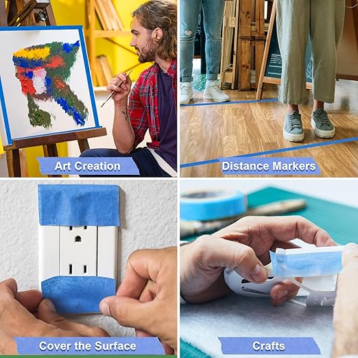 NEOACT Blue Painters Tape 1 Inch Wide, 30 Rolls X 55 Yards Multi-Surface Bulk Masking Tape with Sharp Lines,Residue Free Painting for Indoor and Outdoor, Automotive,Home,Wall