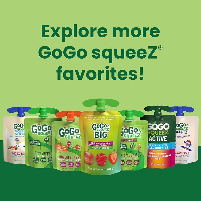 GoGo squeeZ Applesauce and Fruit Puree, Apple Banana, 3.2 oz (Pack of 48), Unsweetened Fruit Snacks for Kids, Gluten Free, Nut Free and Dairy Free, BPA Free Pouches (Packaging May Vary)