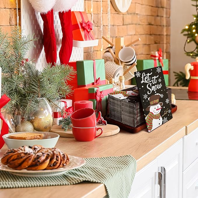 Karenhi 200 Pcs Christmas Guest Napkins 2 Ply Let It Snow Decorative Paper Hand Tower for Bathroom Snowman Disposable Bathroom Guest Towel Winter Party Supply for Party Holiday Baby Shower