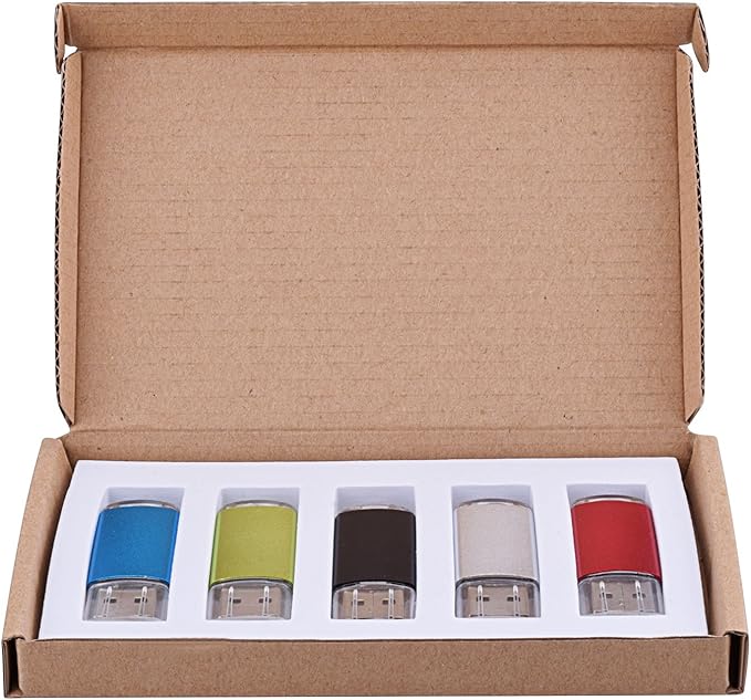 TOPESEL 5 Pack 2GB USB 2.0 Flash Drive Memory Stick Thumb Drives (5 Mixed Colors: Black Blue Green Red Silver)