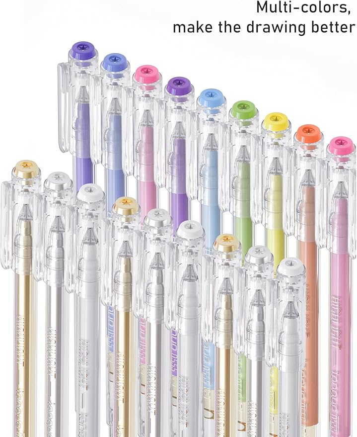 12 Colors Gel Pens for Adult Coloring Books – Fine Tip Gel Markers for Drawing, Journaling, Art, School Supplies (High Gloss Colors)