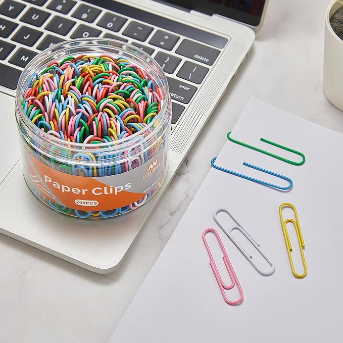 NEEWAY 200pcs Colored Paper Clips, 2 Inch Large Paper Clip, Jumbo Paperclips, Paper Clips Assorted Colors
