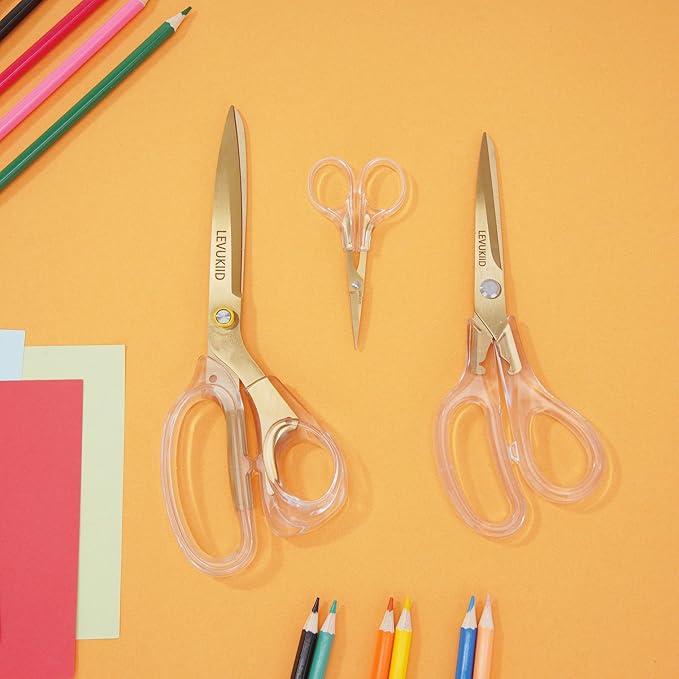 9 Inch All Purpose Scissors for Adults - Ins Style Clear Resin Handle, 2Cr13 Stainless Steel Sharp Blade - Ideal for Fabric Crafts