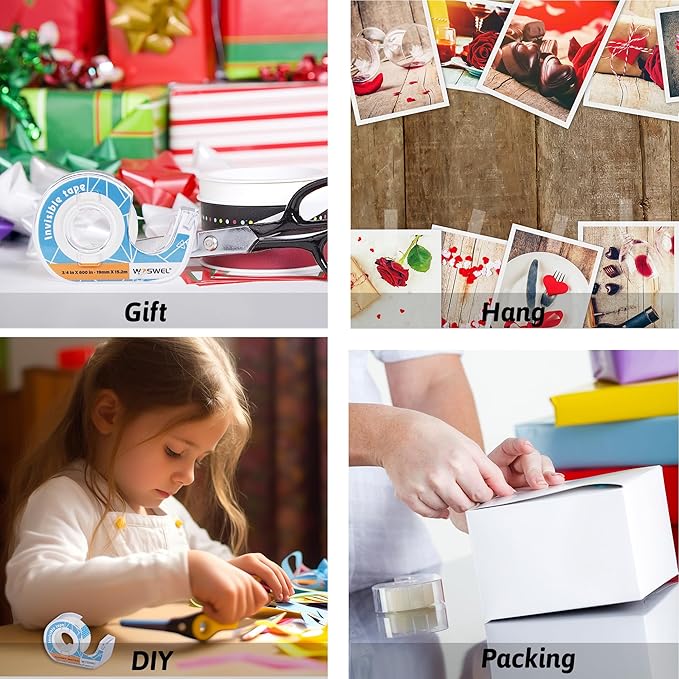 Tape Refills with Dispenser, 24 Roll Invisible Tapes, 3/4 Inch X 600 in, Gift Wrapping Tapes Supplier for Christmas Home School Office Use