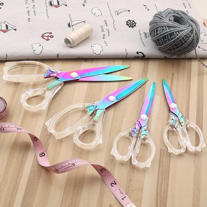 Acrylic Scissors, Sharp Colorful Titanium Blades with Ergonomic ABS Handle, Multi-Purpose Scissors Set of 4, Suitable for Sewing and Household