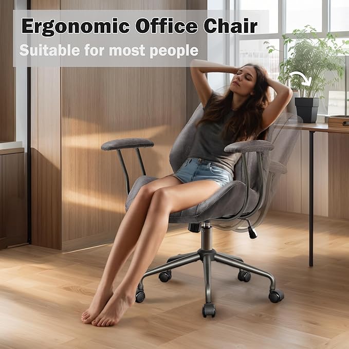 Home Office Desk Chair Adjustable Height, Ergonomic Executive Office Chair with Armrests, Rolling Comfy Desk Chair with Lumbar Support, Mid Century Modern Swivel, Dark Grey