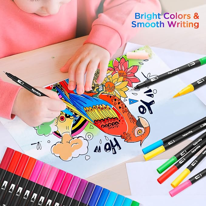 Colored Markers for Adult Coloring, Coloring Books for Adults Relaxation, 36 Marker Set Felt Tip Marker with Brush and Fine Tip for Adult Teen Kid