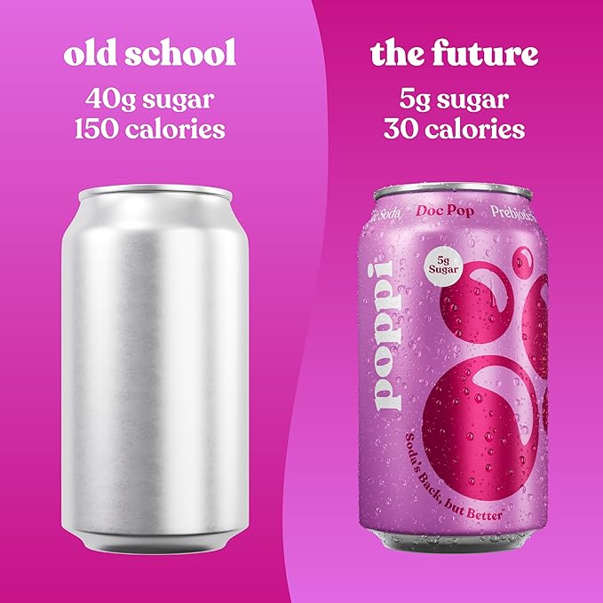 Poppi Sparkling Prebiotic Soda Beverage with Apple Cider Vinegar, Seltzer Water and Fruit Juice, Doc Pop Flavor, 12 Fl Oz, Pack of 12, Packaging May Vary