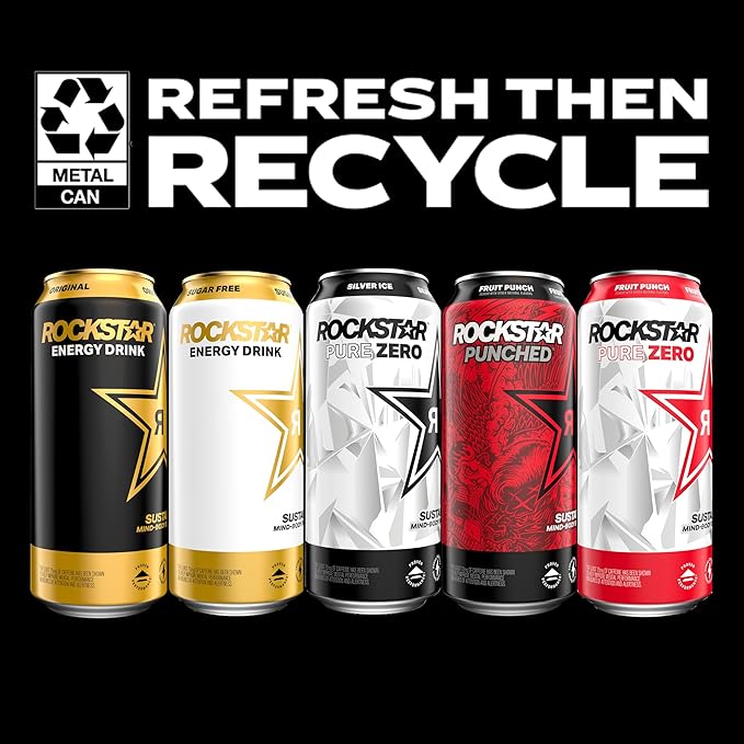 Rockstar Recovery Non-Carbonated Energy Drink, 3 Flavor Variety Pack (Raspberry Lemonade, Berryade, Strawberry Lemonade), 16 Fl Oz Cans (12 Pack), 160mg Caffeine, B Vitamins, Electrolytes