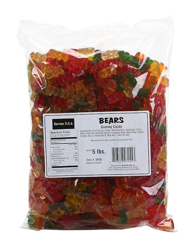 Kervan Candy Bebeto Gummy Bears - Fruity, Soft & Sweet Gummy Candy Bulk for Kids, Gift Snacks and Parties - Classic Bear Gummies Big Party Size Bag (5 lbs)