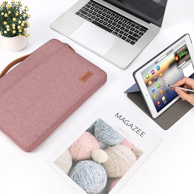 DOMISO 11 Inch Laptop Sleeve Canvas Notebook Portable Carrying Bag Case Handbag for 11.6" MacBook Air / 12.3" Microsoft Surface Pro 4/11.6" Computers, Pink