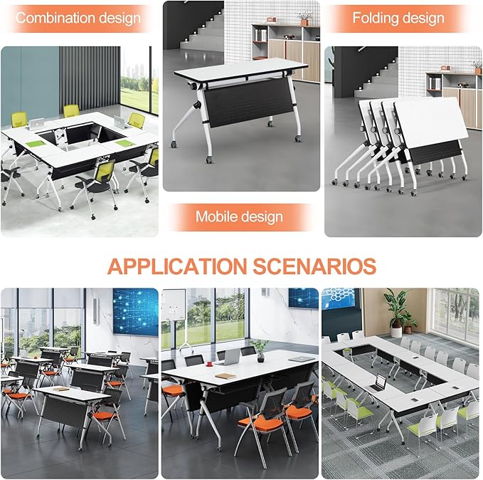 Conference Room Table, Folding Conference Table with Flip-Top Design, Mobile Seminars Dynamic Meetings Training Tables for Offices, Classrooms, and Meeting Room (8, 1908, 70.8)