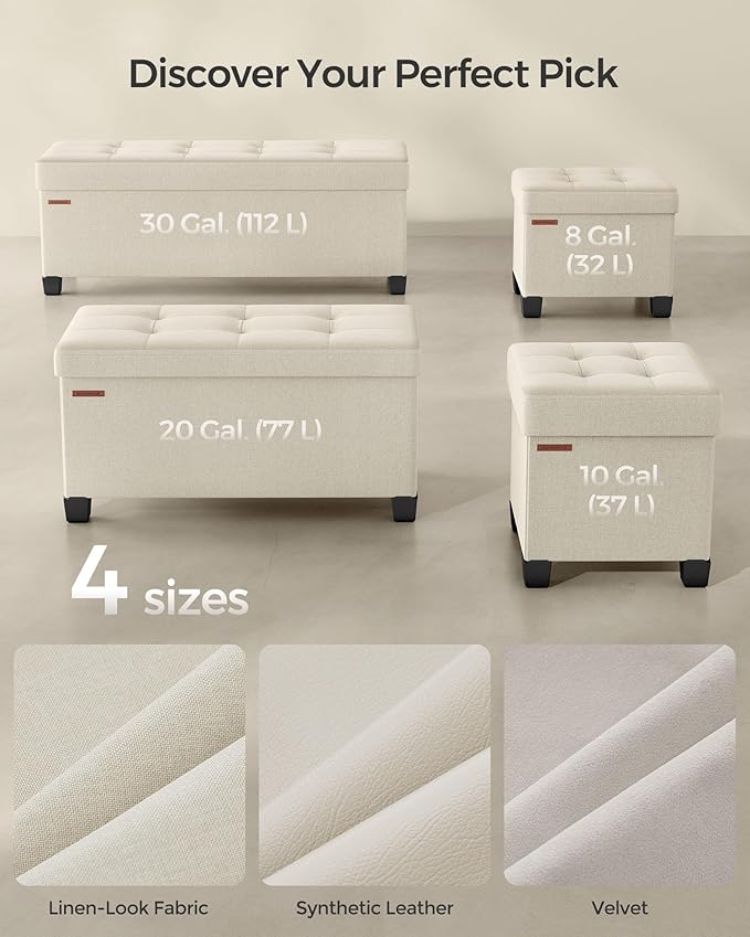 SONGMICS Storage Ottoman, Small Ottoman Foot Rest with Legs, 15 x 15 x 15.7 Inches Foot Stool, Load up to 660 lb, for Living Room, Bedroom, Dorm, Cream White ULSF014W01