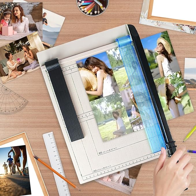 Paper Cutter, 12" Titanium Blade Guillotine Paper Cutter with Corner Rounder, Heavy Duty Guillotine, Paper Trimmer with Safety Guard, Paper Cutter Slicer for Cardboard,Vinyl,Crafts&Photos (Blue)