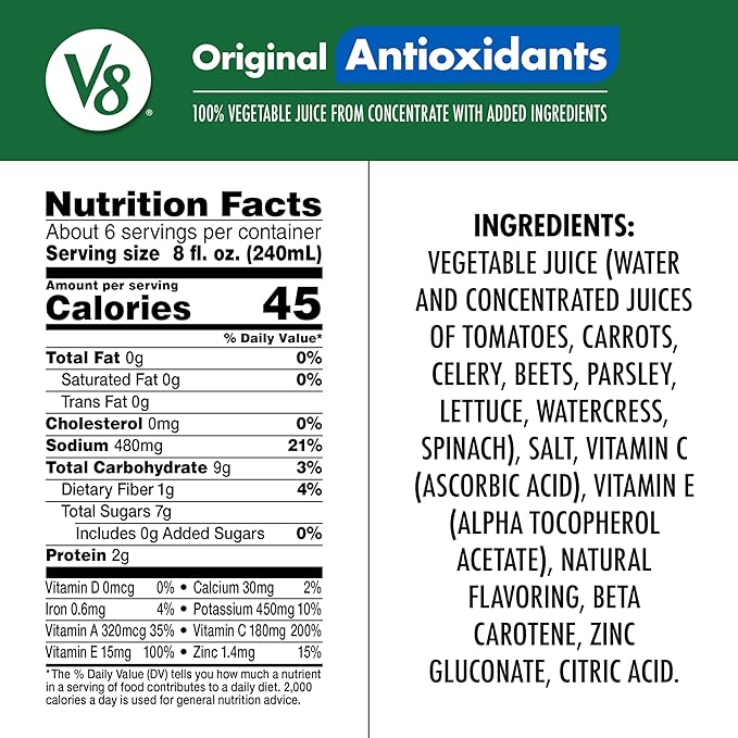 V8 Antioxidants Original 100% Vegetable Juice, 46 fl oz Bottle