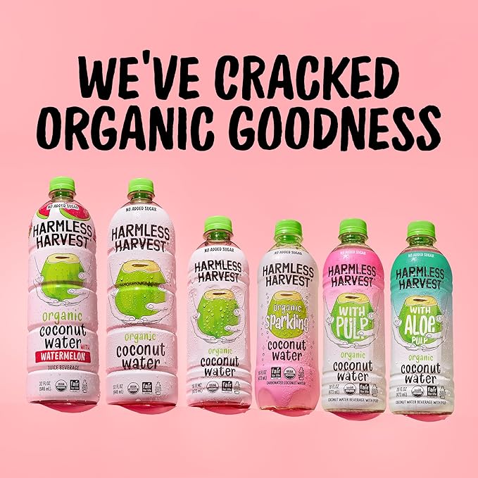 Harmless Harvest Coconut Water Organic Drink 32 Fl Oz - Natural Electrolyte Hydration, No Sugar Added, No Artificial Ingredients, Original Coconut Water, 6 Pack