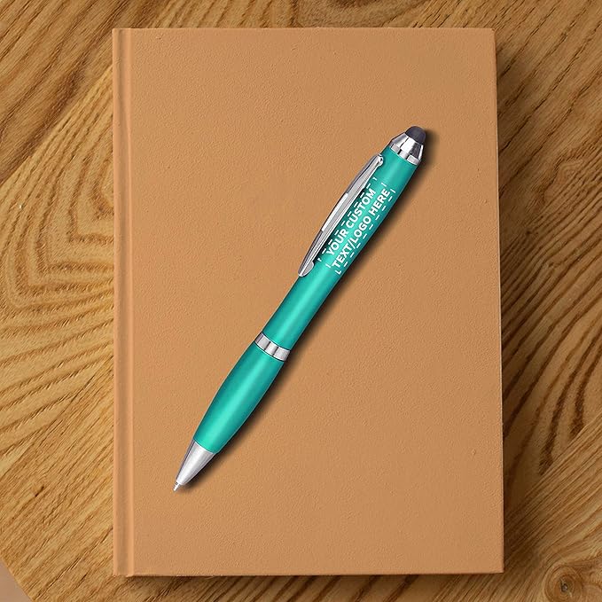 DISCOUNT PROMOS Custom Plastic Stylus Pens Set of 50, Personalized Bulk Pack - Black Ink, Great for Office, School, Business, Tradeshows, Events - Teal