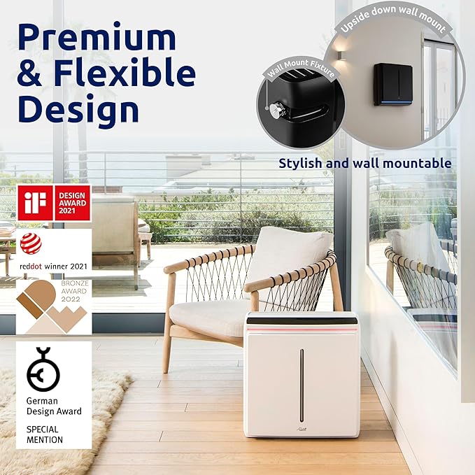 Rabbit Air, A3 SPA-1000N Air Purifiers for Home, Ultra Quiet HEPA Air Purifier - Wall Mountable Air Purifiers for Home Large Room, Allergies, Dust, Mold, Smoke & VOCs - (White, Germ Defense Filter)