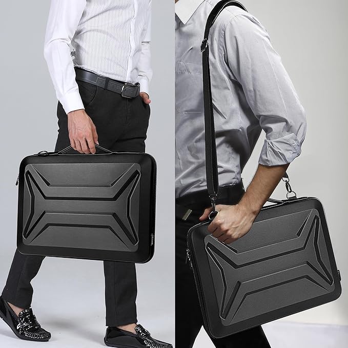 DOMISO 15.6 Inch Laptop Hard Case with Strap, Waterproof Shockproof Hard Shell Carrying Computer Bag for Most 15-15.6" Laptops/Macbook Pro/Lenovo IdeaPad/HP ENVY/Dell XPS, Black