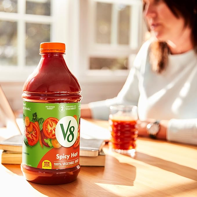 V8 Spicy Hot Vegetable Juice, 46 fl oz | 100% Juice | Pack of 3 | Bottle