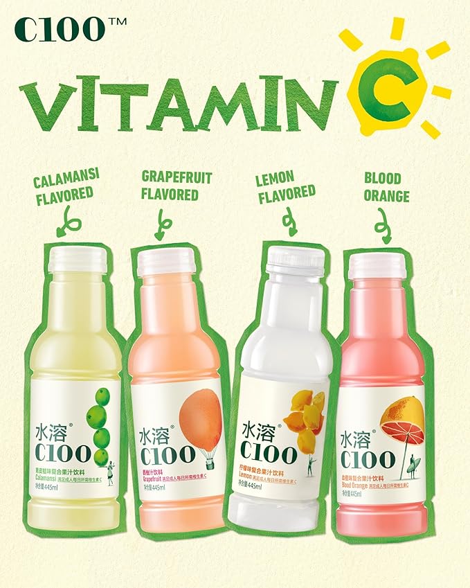 C100 Grapefruit Flavored Composite Juice Drink,100mg Vitamin C Per Bottle, 12% Real Fruit Juice, -15 fl oz, 445mL, 15 Pack