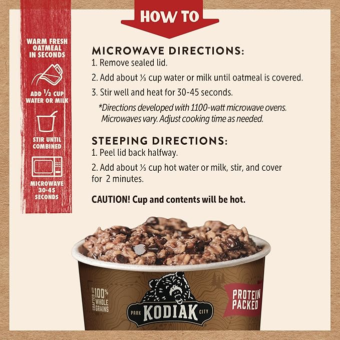 Kodiak Cakes Instant Protein Chocolate Chip Oatmeal in a Cup, 2.12oz (Pack of 12)