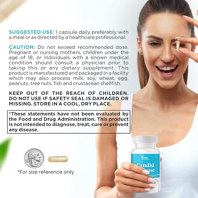 DR VITAMIN SOLUTIONS Candid Cleanse Supplement with GLP-1 Support - Oregano Leaf, Caprylic Acid & LactoSpore | Candida Support Pills for Digestive Health | Candida Cleanse Detox for Women & Men | 30
