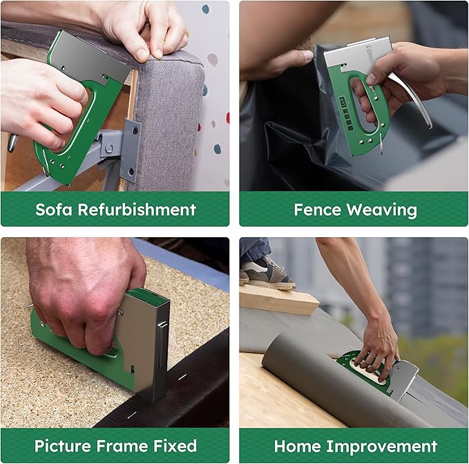 Heavy Duty 4 in 1 Staple Gun Larger Size, Effortless Operation - 1080° Force Adjustment, Stapler Gun for Upholstery, Carpentry, Wood, Fabric, Furniture, Wall & DIY with Remover & 4000 Staples