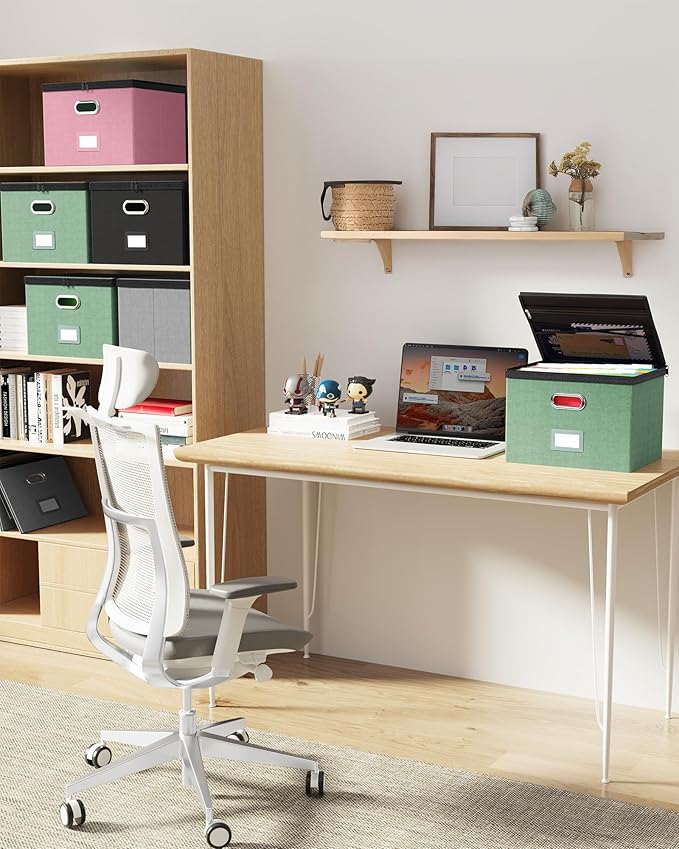 Oterri 2 Pack Large File Organizer Boxes with Lids, File Box with Mesh Pockets, Document Organizer Box for Letter/Legal Size Folders, Zippers Important Document Organizer (Green, Without Folders)