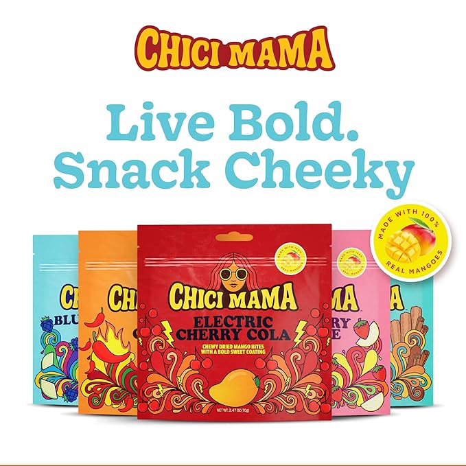 Chici Mama Electric Cherry Cola Mango Bites – Made with Real Mango | Chewy, Juicy Candy-Alternative Treat | No Artificial Colors, Flavors, or Sweeteners | Gluten-Free, Naturally Vegan & Allergy-Conscious | 2 Pack - 70g