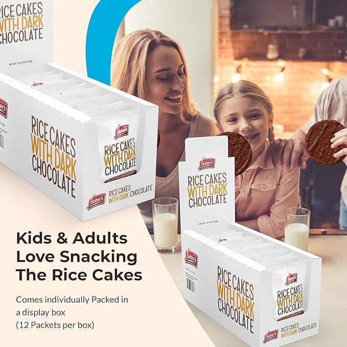 LIEBERS Dark Chocolate Rice Cakes, Snack Pack, Gift Pack, Kosher Dairy Free, Gluten Free Total Of 24 Cakes (Dark Chocolate)