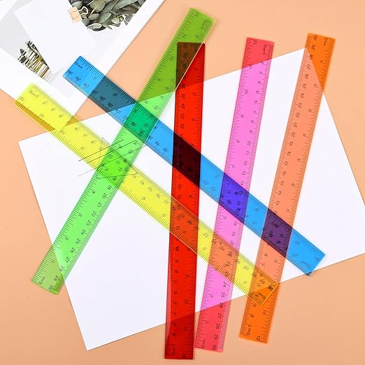 Clear Plastic Ruler 12 Inch Straight Rulers, Bulk Assorted Colors, Shatterproof Ruler with Inches and Centimeters for School Classroom, Home, or Office (8 Pack)