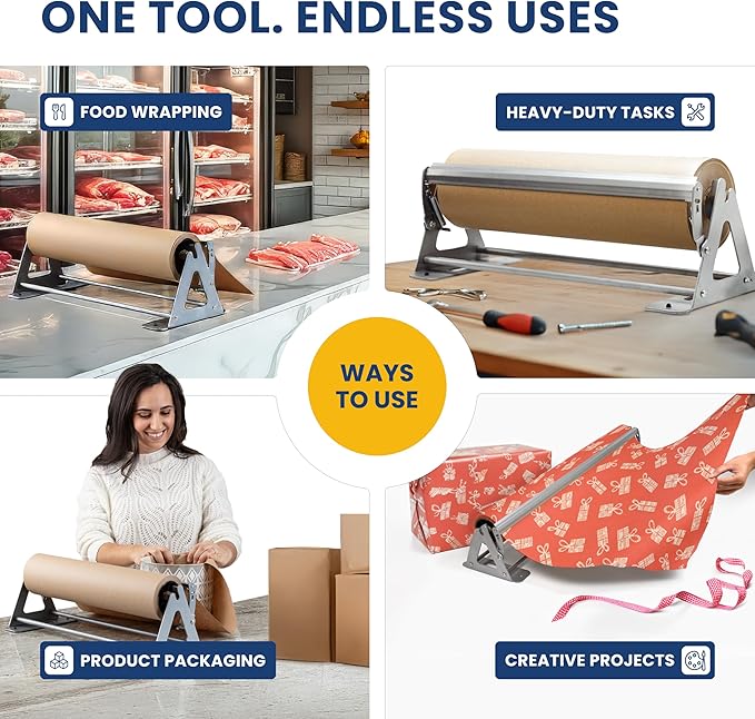 DIY Crew 18 Inch Paper Roll Dispenser and Cutter - Heavy-Duty Wall Mountable, Non Slip Tabletop - Kraft, Freezer, Butcher Paper - Up to 1000ft Rolls