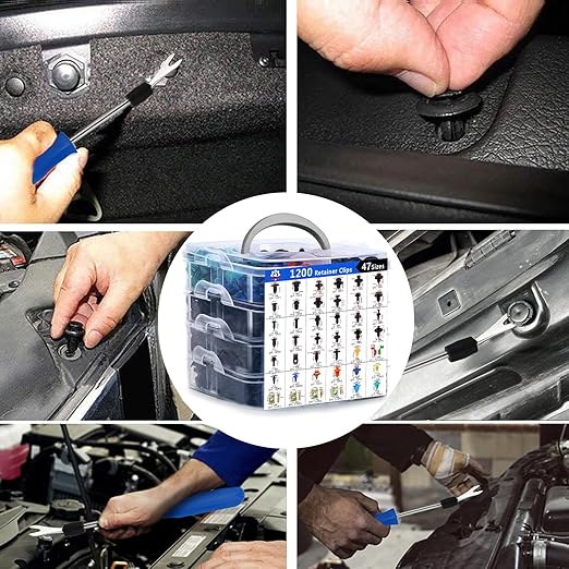 Car Push Retainer Clips Screw Assortment Kit 1351PCS-42 Most Popular Sizes Door Panel Trim Screw Clips Nylon Bumper Fender Rivets with Blue Fasteners for Ford GM Toyota Honda Chrysler