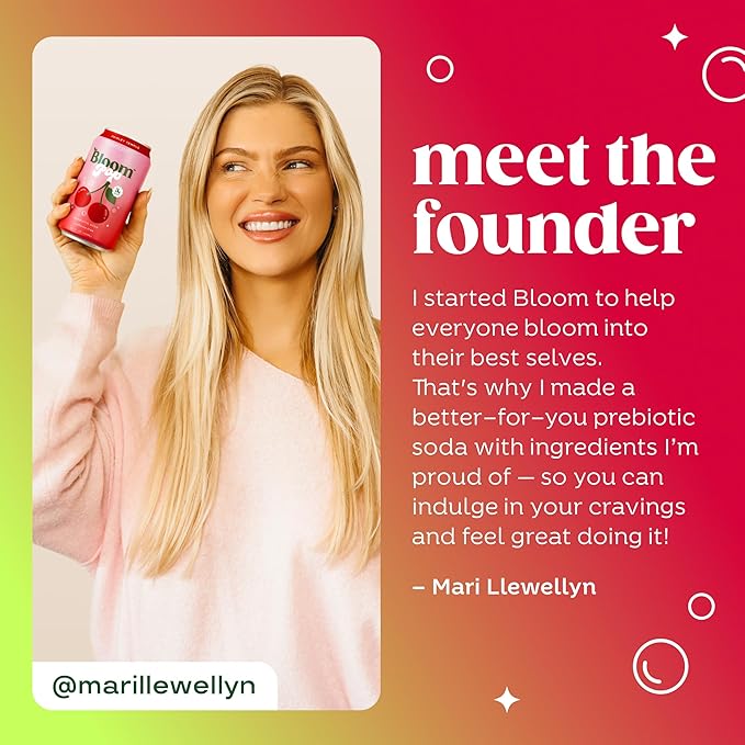 Bloom Pop Prebiotic Soda 12 Pack, Watermelon Lime Flavor, 12oz Cans | Prebiotic Soda for Gut Health, Low Calorie Soda, No Caffeine, Healthy Soft Drink Alternative