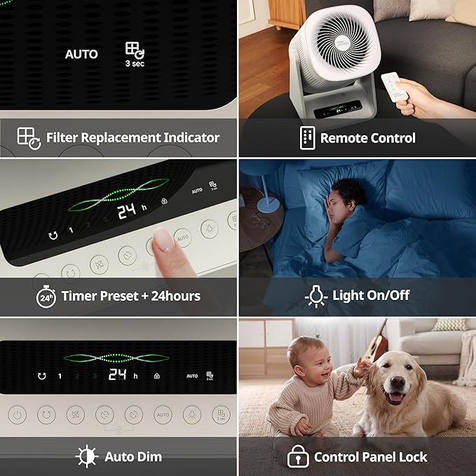 COWAY Air Purifier for Home Bedroom, 2-in-1 with Fan, True HEPA Filter for Smoke, Allergies, Pet Dander, Odor, Air Quality Monitor, Auto Mode, Remote Control, Timer, 3-Year Warranty, Aim, Marshmallow