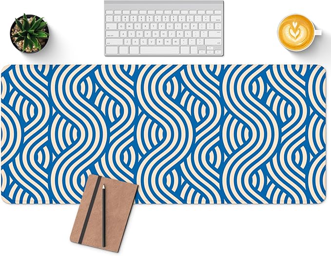 Large Computer Mouse Pad with Non-Slip Base for Desktop, Cute Gaming Mouse Mat with Stitched Edges, Long Extended Anime Mousepad for Laptop, 31.5 x 11.8 inches (Blue Wave Pattern)