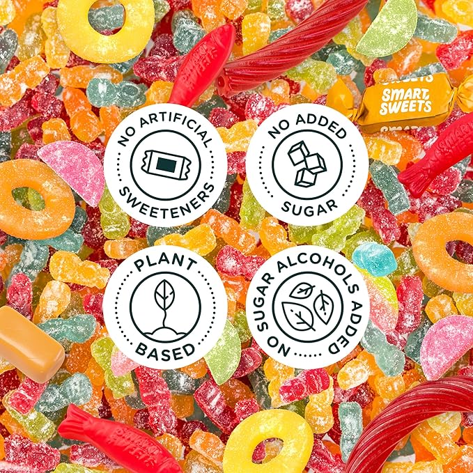 SmartSweets Variety Pack Sampler, Pack of 6 Individual Flavors, Low Sugar & Calorie Candy - Sweet Fish, Sourmelon Bites, Peach Rings, Sour Blast Buddies, Red Twists, & New Soft Caramels