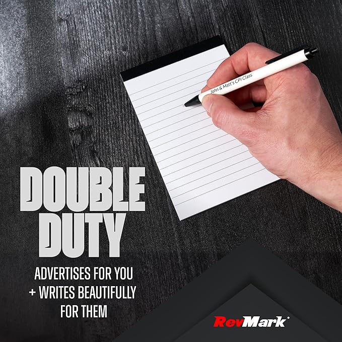 RevMark Personalized Ballpoint Pen, Custom Printed Name, Business or Event Information, Timeless Advertising, USA Made Pens, Promotional Marketing, Smooth Black Ink, Bulk Pack (White,250 Ct.)